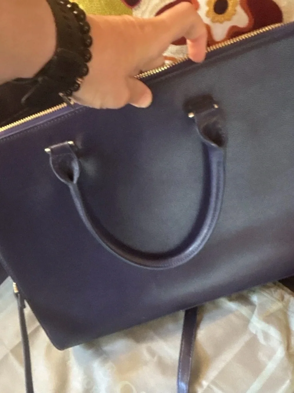 Classic Navy Leather Crossbody Satchel - Women by Katie Q New York with dust bag